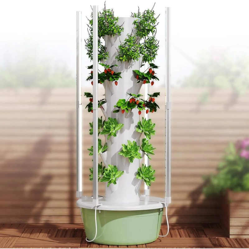 水耕栽培キットシステム（4つのLED育成ライト付き）、水耕栽 - Hydroponic Tower Planter のレビューと価格
