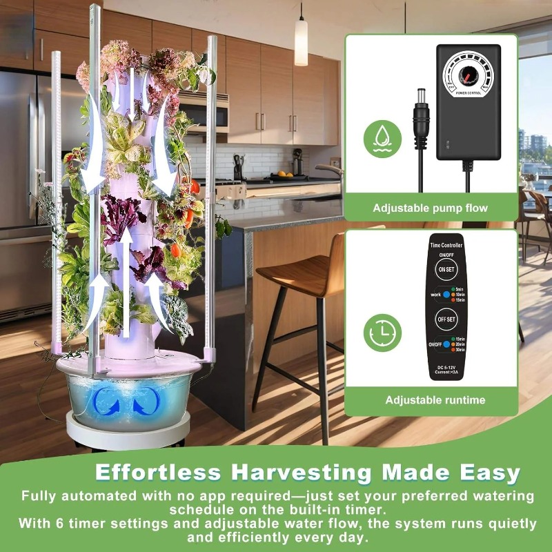 水耕栽培キットシステム（4つのLED育成ライト付き）、水耕栽 - Hydroponic Tower Planter のレビューと価格
