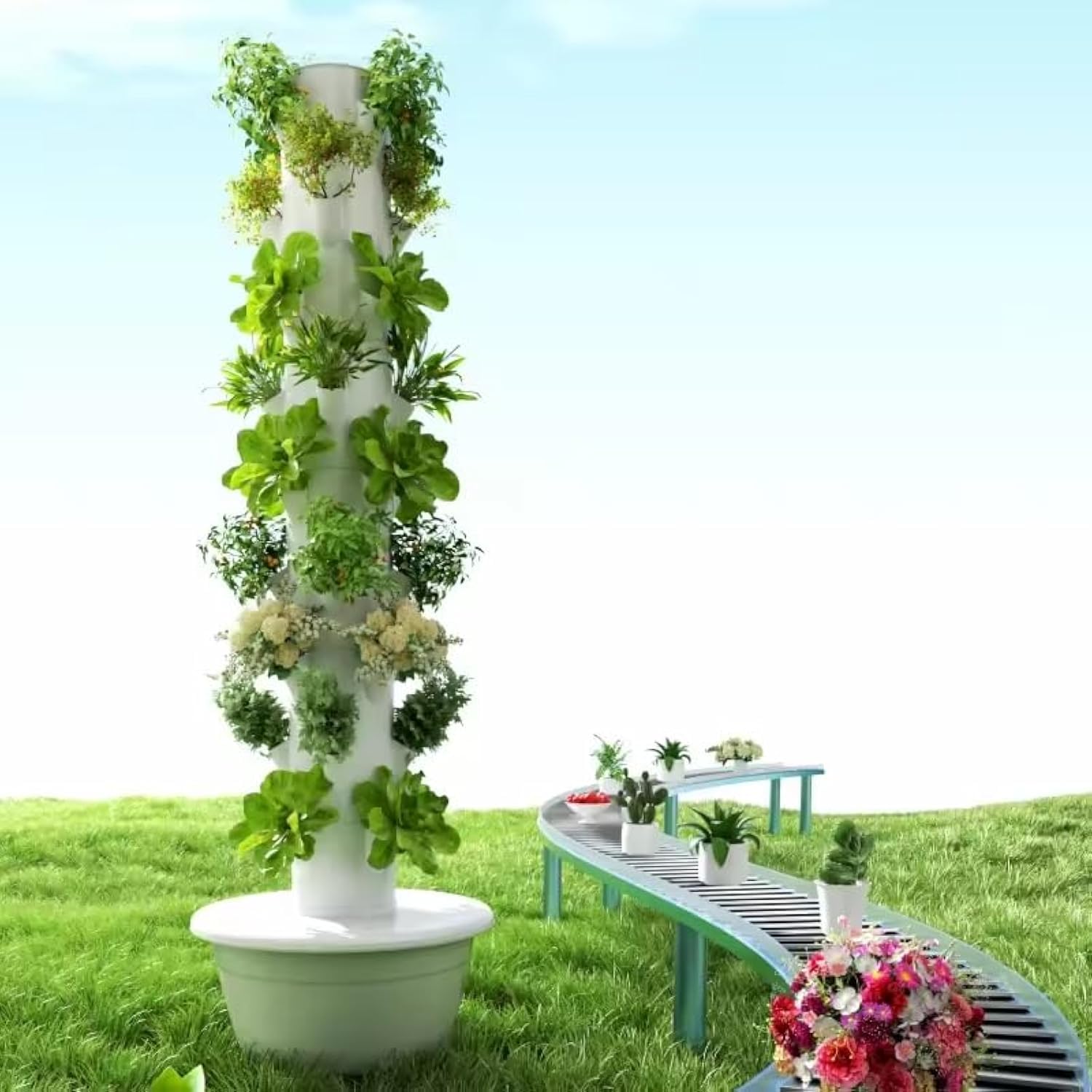 垂直水耕栽培タワー エアロポニックタワー 果物と野菜用 9層 - Hydroponic Tower Planter のレビューと価格